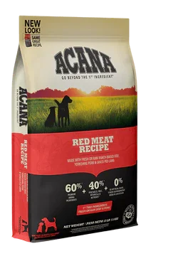 Acana Red Meat Recipe dog food bag with 60% meat, 40% fruits veggies, 0% grains