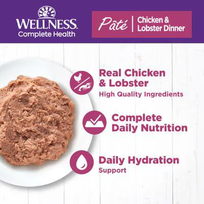Wellness Complete Health Pate Chicken & Lobster Natural Grain-Free Cat Food, 12.5-oz can