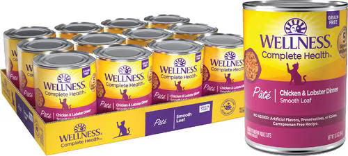 Wellness Complete Health Pate Chicken & Lobster Natural Grain-Free Cat Food, 12.5-oz can