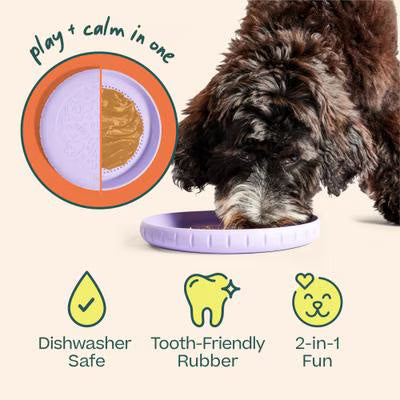 Woof Fly N' Feed Flying Disc Dog Toy & Lick Mat for Enrichment, Lavender