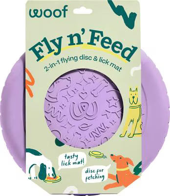 Woof Fly N' Feed Flying Disc Dog Toy & Lick Mat for Enrichment, Lavender