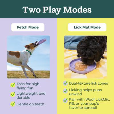 Woof Fly N' Feed Flying Disc Dog Toy & Lick Mat for Enrichment, Lavender