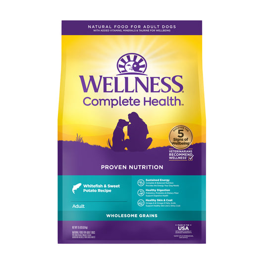 Wellness Complete Health Whitefish & Sweet Potato Dry Dog Food — 15 lb