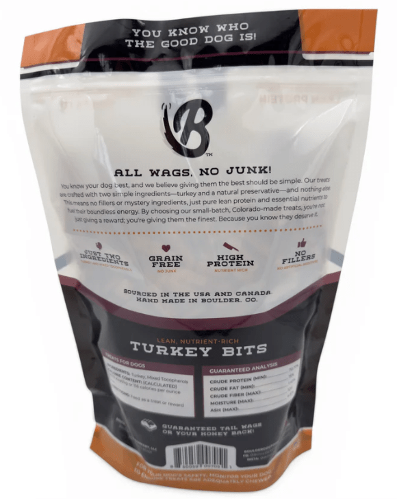 Boulder Dog Food Company Turkey Bits, Premium Protein, Two Ingredients, 16oz bag - RJ Paddywacks