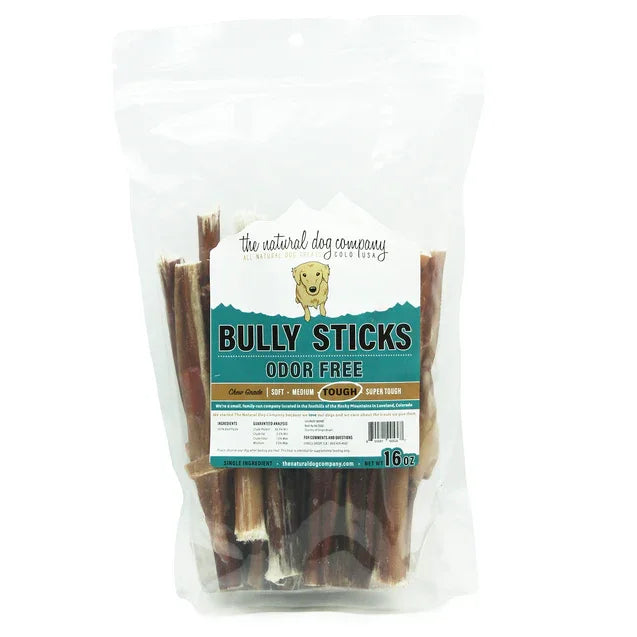 Odor-free bully sticks for dogs, tough chew treats in 16oz package