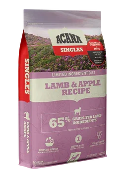 Acana Singles Lamb & Apple Recipe dog food bag, 65% grass-fed lamb, limited ingredient diet