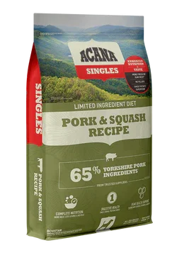 Achana Singles Pork & Squash Recipe dog food bag with 65% Yorkshire pork, limited ingredient diet